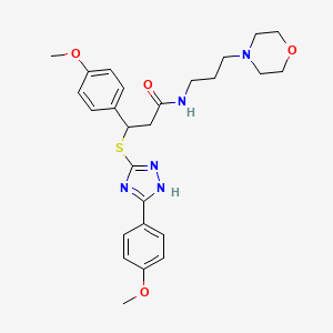 molecular formula C26H33N5O4S B2811865 3-(4-methoxyphenyl)-3-((3-(4-methoxyphenyl)-1H-1,2,4-triazol-5-yl)thio)-N-(3-morpholinopropyl)propanamide CAS No. 690249-24-2