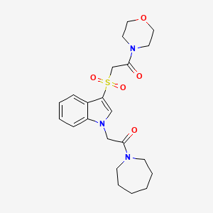 molecular formula C22H29N3O5S B2811870 1-(氮杂庚烷-1-基)-2-(3-((2-吗啉基-2-氧代乙基)磺酰)-1H-吲哚-1-基)乙酮 CAS No. 878058-57-2