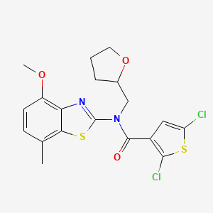 molecular formula C19H18Cl2N2O3S2 B2811896 2,5-二氯-N-(4-甲氧基-7-甲基苯并[d]噻唑-2-基)-N-((四氢呋喃-2-基)甲基)噻吩-3-甲酰胺 CAS No. 922373-55-5