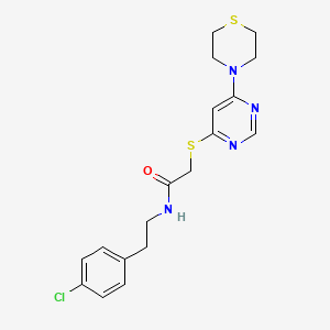 molecular formula C18H21ClN4OS2 B2811921 N-(4-chlorophenethyl)-2-((6-thiomorpholinopyrimidin-4-yl)thio)acetamide CAS No. 1421482-87-2