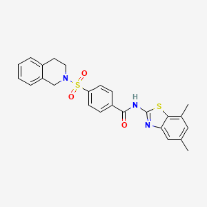 molecular formula C25H23N3O3S2 B2811957 4-((3,4-dihydroisoquinolin-2(1H)-yl)sulfonyl)-N-(5,7-dimethylbenzo[d]thiazol-2-yl)benzamide CAS No. 905676-16-6