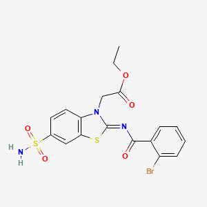 Ethyl 2-[2-(2-bromobenzoyl)imino-6-sulfamoyl-1,3-benzothiazol-3-yl]acetate