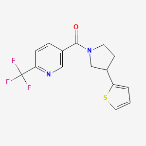 molecular formula C15H13F3N2OS B2811984 (3-(Thiophen-2-yl)pyrrolidin-1-yl)(6-(trifluoromethyl)pyridin-3-yl)methanone CAS No. 2177365-42-1
