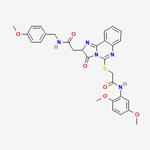 molecular formula C30H29N5O6S B2811993 2-[5-({2-[(2,5-dimethoxyphenyl)amino]-2-oxoethyl}thio)-3-oxo-2,3-dihydroimidazo[1,2-c]quinazolin-2-yl]-N-(4-methoxybenzyl)acetamide CAS No. 1173787-83-1