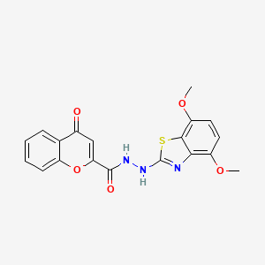 molecular formula C19H15N3O5S B2811995 N'-(4,7-二甲氧基苯并[d]噻嗪-2-基)-4-氧代-4H-咯色烯-2-甲酰肼 CAS No. 851988-04-0