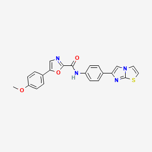 molecular formula C22H16N4O3S B2812001 N-(4-(imidazo[2,1-b]thiazol-6-yl)phenyl)-5-(4-methoxyphenyl)oxazole-2-carboxamide CAS No. 1795441-04-1