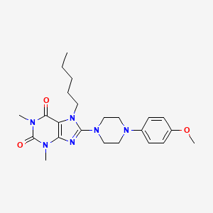 molecular formula C23H32N6O3 B2812018 8-[4-(4-Methoxyphenyl)piperazin-1-yl]-1,3-dimethyl-7-pentylpurine-2,6-dione CAS No. 845903-50-6
