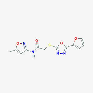molecular formula C12H10N4O4S B2812068 2-{[5-(2-furyl)-1,3,4-oxadiazol-2-yl]thio}-N-(5-methyl-3-isoxazolyl)acetamide CAS No. 712320-01-9