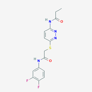 molecular formula C15H14F2N4O2S B2812087 N-(6-((2-((3,4-difluorophenyl)amino)-2-oxoethyl)thio)pyridazin-3-yl)propionamide CAS No. 1021106-70-6
