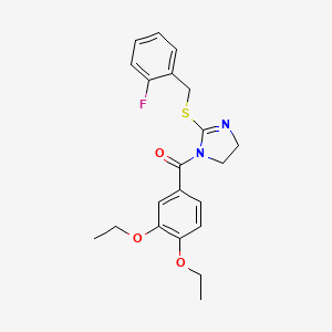 molecular formula C21H23FN2O3S B2812090 (3,4-diethoxyphenyl)(2-((2-fluorobenzyl)thio)-4,5-dihydro-1H-imidazol-1-yl)methanone CAS No. 851806-87-6