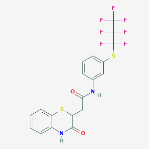2-(3-oxo-3,4-dihydro-2H-benzo[b][1,4]thiazin-2-yl)-N-(3-((perfluoropropyl)thio)phenyl)acetamide