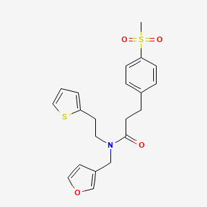 molecular formula C21H23NO4S2 B2812125 N-(呋喃-3-基甲基)-3-(4-(甲磺基)苯基)-N-(2-(噻吩-2-基)乙基)丙酰胺 CAS No. 2034410-38-1