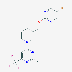 molecular formula C16H17BrF3N5O B2812131 4-[3-[(5-Bromopyrimidin-2-yl)oxymethyl]piperidin-1-yl]-2-methyl-6-(trifluoromethyl)pyrimidine CAS No. 2379952-06-2