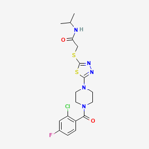 molecular formula C18H21ClFN5O2S2 B2812133 2-((5-(4-(2-chloro-4-fluorobenzoyl)piperazin-1-yl)-1,3,4-thiadiazol-2-yl)thio)-N-isopropylacetamide CAS No. 1203191-90-5