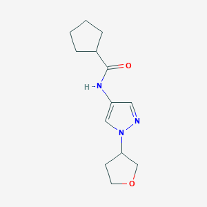 molecular formula C13H19N3O2 B2812157 N-(1-(tetrahydrofuran-3-yl)-1H-pyrazol-4-yl)cyclopentanecarboxamide CAS No. 1797984-31-6
