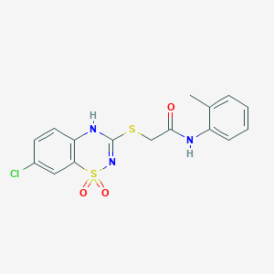 molecular formula C16H14ClN3O3S2 B2812195 2-((7-chloro-1,1-dioxido-4H-benzo[e][1,2,4]thiadiazin-3-yl)thio)-N-(o-tolyl)acetamide CAS No. 899734-03-3