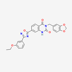 molecular formula C26H20N4O6 B2812196 3-(1,3-benzodioxol-5-ylmethyl)-7-[3-(3-ethoxyphenyl)-1,2,4-oxadiazol-5-yl]quinazoline-2,4(1H,3H)-dione CAS No. 1207032-30-1