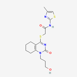 2-((1-(3-hydroxypropyl)-2-oxo-1,2,5,6,7,8-hexahydroquinazolin-4-yl)thio)-N-(4-methylthiazol-2-yl)acetamide