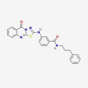 molecular formula C25H21N5O2S B2812253 3-((5-oxo-5H-[1,3,4]thiadiazolo[2,3-b]quinazolin-2-yl)amino)-N-(3-phenylpropyl)benzamide CAS No. 1112383-64-8
