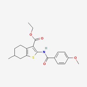 molecular formula C20H23NO4S B2812265 Ethyl 2-{[(4-methoxyphenyl)carbonyl]amino}-6-methyl-4,5,6,7-tetrahydro-1-benzothiophene-3-carboxylate CAS No. 346720-82-9