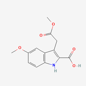 molecular formula C13H13NO5 B2812276 5-甲氧基-3-(2-甲氧基-2-氧代乙基)-1H-吲哚-2-羧酸 CAS No. 2356152-62-8