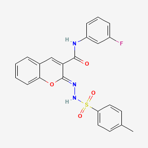 molecular formula C23H18FN3O4S B2812279 (Z)-N-(3-氟苯基)-2-(2-对甲苯磺酰肼基)-2H-香豆素-3-羧酰胺 CAS No. 866342-29-2