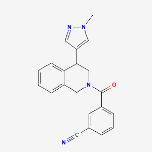 molecular formula C21H18N4O B2812287 3-(4-(1-methyl-1H-pyrazol-4-yl)-1,2,3,4-tetrahydroisoquinoline-2-carbonyl)benzonitrile CAS No. 2034533-89-4