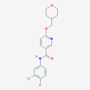 molecular formula C18H18ClFN2O3 B2812295 N-(3-氯-4-氟苯基)-6-((四氢-2H-吡喃-4-基)甲氧基)烟酰胺 CAS No. 2034616-50-5