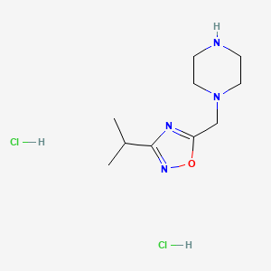 molecular formula C10H20Cl2N4O B2812311 1-{[3-(Propan-2-yl)-1,2,4-oxadiazol-5-yl]methyl}piperazine dihydrochloride CAS No. 1172924-80-9