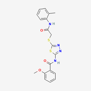 molecular formula C19H18N4O3S2 B2812317 2-methoxy-N-(5-((2-oxo-2-(o-tolylamino)ethyl)thio)-1,3,4-thiadiazol-2-yl)benzamide CAS No. 868973-27-7