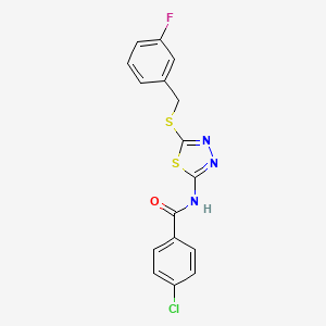 molecular formula C16H11ClFN3OS2 B2812320 N-(5-(3-fluorobenzylthio)-1,3,4-thiadiazol-2-yl)-4-chlorobenzamide CAS No. 392303-38-7