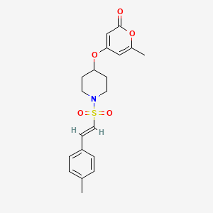 molecular formula C20H23NO5S B2812324 (E)-6-methyl-4-((1-((4-methylstyryl)sulfonyl)piperidin-4-yl)oxy)-2H-pyran-2-one CAS No. 1799270-48-6