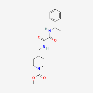 molecular formula C18H25N3O4 B2812325 Methyl 4-((2-oxo-2-((1-phenylethyl)amino)acetamido)methyl)piperidine-1-carboxylate CAS No. 1235312-89-6