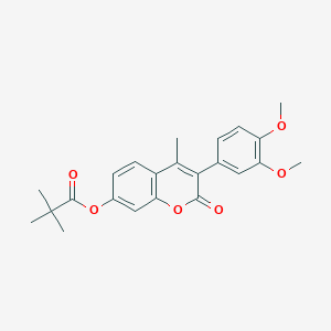 molecular formula C23H24O6 B2812334 3-(3,4-二甲氧基苯基)-4-甲基-2-氧代色甘-7-基-2,2-二甲基丙酸酯 CAS No. 896037-79-9