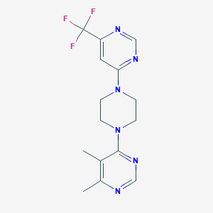 molecular formula C15H17F3N6 B2812355 4,5-Dimethyl-6-[4-[6-(trifluoromethyl)pyrimidin-4-yl]piperazin-1-yl]pyrimidine CAS No. 2380144-48-7