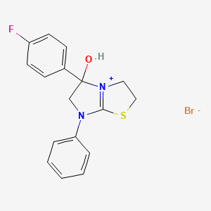 molecular formula C17H16BrFN2OS B2812362 5-(4-Fluorophenyl)-5-hydroxy-7-phenyl-2,3,5,6-tetrahydroimidazo[2,1-b]thiazol-7-ium bromide CAS No. 1107547-42-1