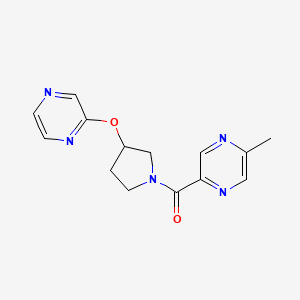 molecular formula C14H15N5O2 B2812387 (5-Methylpyrazin-2-yl)(3-(pyrazin-2-yloxy)pyrrolidin-1-yl)methanone CAS No. 2034528-45-3