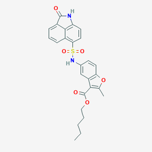 molecular formula C26H24N2O6S B281239 Pentyl 2-methyl-5-{[(2-oxo-1,2-dihydrobenzo[cd]indol-6-yl)sulfonyl]amino}-1-benzofuran-3-carboxylate 