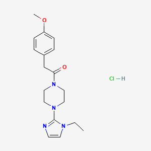 molecular formula C18H25ClN4O2 B2812390 1-(4-(1-ethyl-1H-imidazol-2-yl)piperazin-1-yl)-2-(4-methoxyphenyl)ethanone hydrochloride CAS No. 1185154-38-4