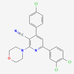 molecular formula C22H16Cl3N3O B2812405 4-(4-Chlorophenyl)-6-(3,4-dichlorophenyl)-2-morpholinonicotinonitrile CAS No. 303984-54-5