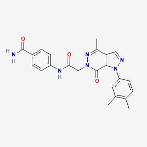 molecular formula C23H22N6O3 B2812420 4-(2-(1-(3,4-二甲基苯基)-4-甲基-7-氧代-1H-吡唑并[3,4-d]吡啶-6(7H)-基)乙酰氨基)苯甲酰胺 CAS No. 941973-56-4