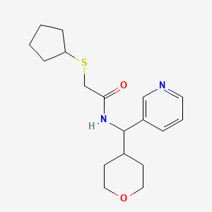 molecular formula C18H26N2O2S B2812425 2-(cyclopentylsulfanyl)-N-[(oxan-4-yl)(pyridin-3-yl)methyl]acetamide CAS No. 2034406-74-9