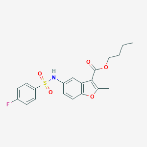 molecular formula C20H20FNO5S B281243 Butyl 5-{[(4-fluorophenyl)sulfonyl]amino}-2-methyl-1-benzofuran-3-carboxylate 