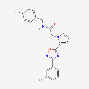 molecular formula C21H16ClFN4O2 B2812430 2-(2-(3-(3-chlorophenyl)-1,2,4-oxadiazol-5-yl)-1H-pyrrol-1-yl)-N-(4-fluorobenzyl)acetamide CAS No. 1260986-80-8