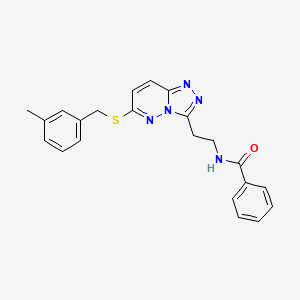 molecular formula C22H21N5OS B2812436 N-[2-[6-[(3-甲基苯基)甲基磺醚]-[1,2,4]三唑并[4,3-b]吡啶-3-基]乙基]苯甲酰胺 CAS No. 872994-35-9