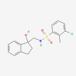 molecular formula C17H18ClNO3S B2812474 3-chloro-N-((1-hydroxy-2,3-dihydro-1H-inden-1-yl)methyl)-2-methylbenzenesulfonamide CAS No. 1396875-75-4