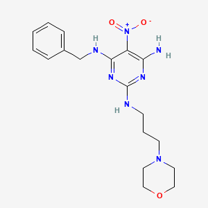 molecular formula C18H25N7O3 B2812477 N'-Benzyl-N-(3-morpholin-4-yl-propyl)-5-nitro-pyrimidine-2,4,6-triamine CAS No. 836638-79-0