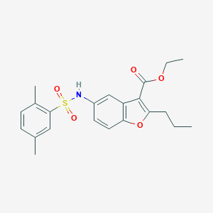 molecular formula C22H25NO5S B281248 Ethyl 5-{[(2,5-dimethylphenyl)sulfonyl]amino}-2-propyl-1-benzofuran-3-carboxylate 