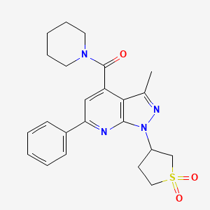 molecular formula C23H26N4O3S B2812483 (1-(1,1-dioxidotetrahydrothiophen-3-yl)-3-methyl-6-phenyl-1H-pyrazolo[3,4-b]pyridin-4-yl)(piperidin-1-yl)methanone CAS No. 1021119-11-8