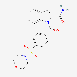 molecular formula C20H21N3O5S B2812495 1-(4-(Morpholinosulfonyl)benzoyl)indoline-2-carboxamide CAS No. 1099658-16-8